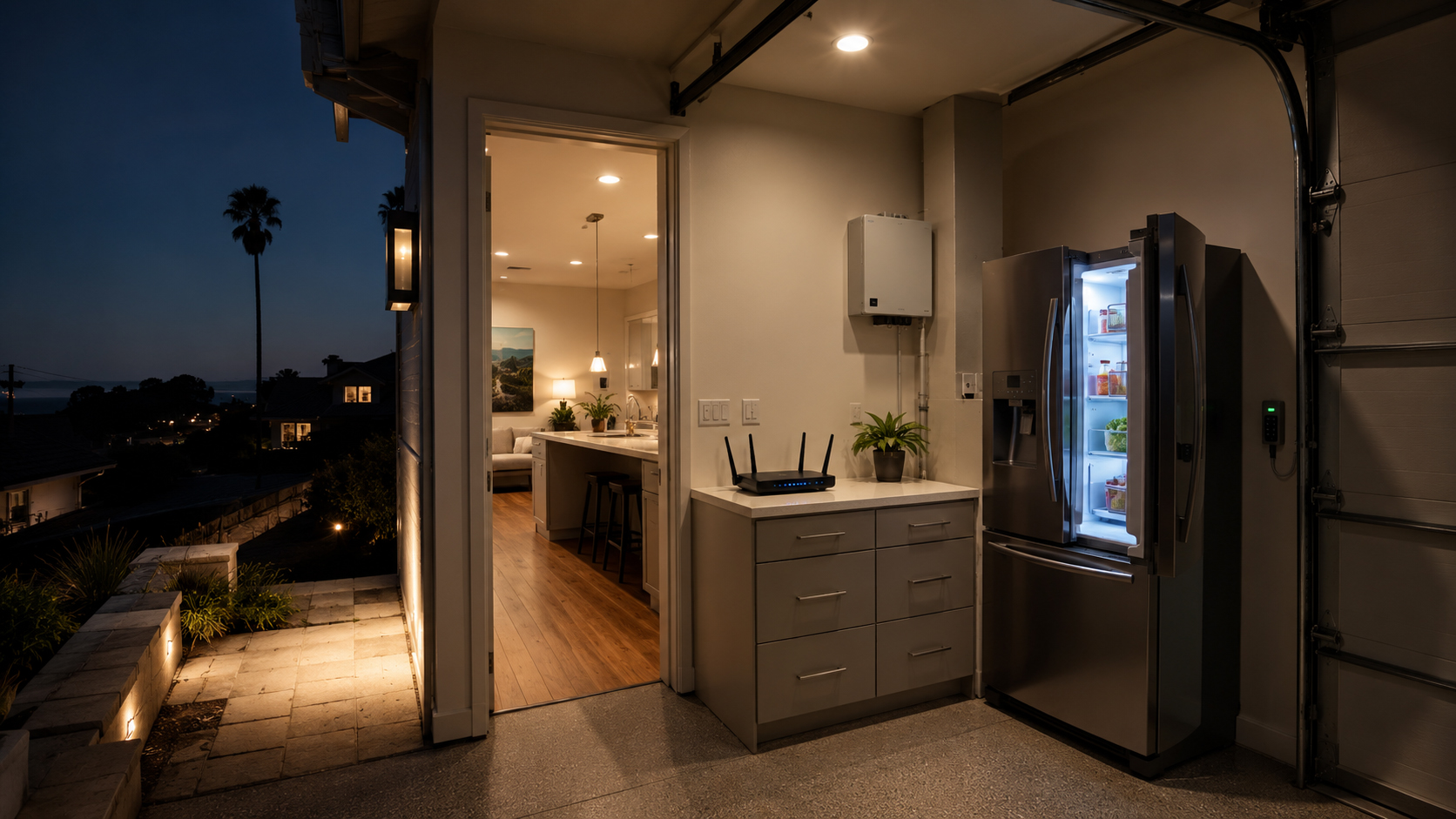 Critical home loads including refrigerator, modem, lights, and garage access