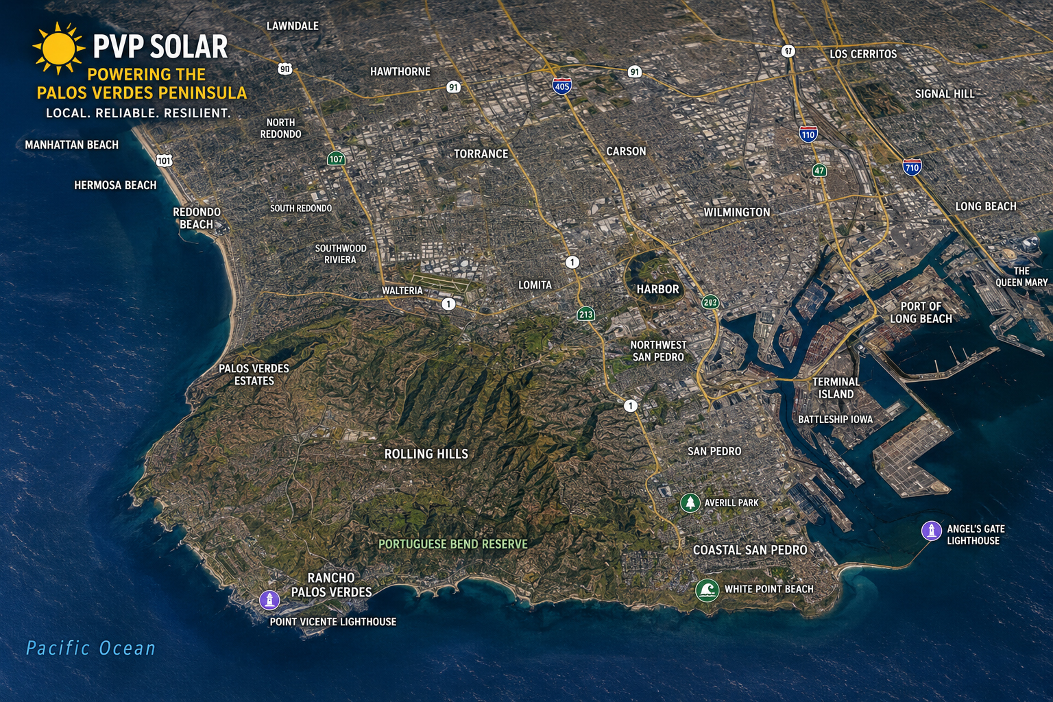 PVP Solar Palos Verdes Peninsula and South Bay service area map